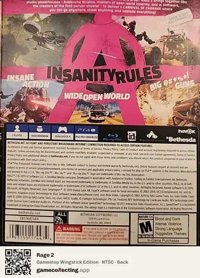 Rage 2 PlayStation 4, NTSC box back