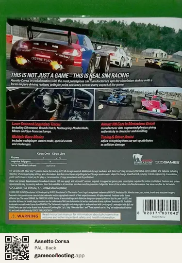 Assetto Corsa Xbox One, PAL box back