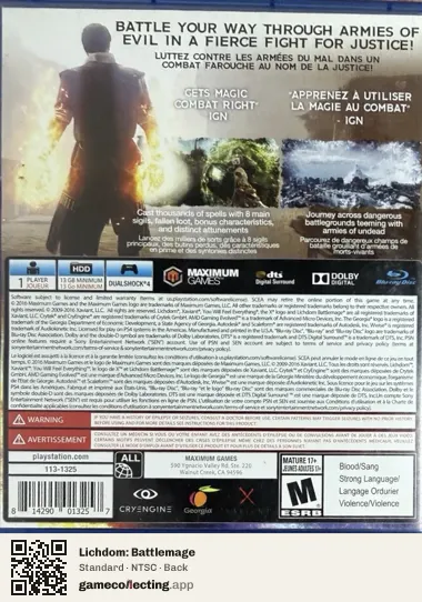 Lichdom: Battlemage PlayStation 4, NTSC box back