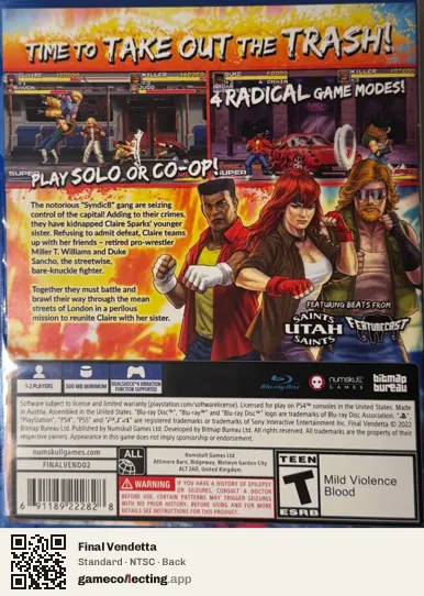 Final Vendetta PlayStation 4, NTSC box back