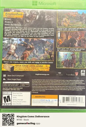 Kingdom Come: Deliverance Xbox One, NTSC box back