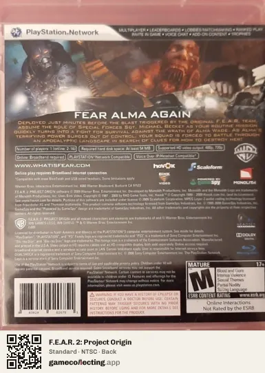 F.E.A.R. 2: Project Origin PlayStation 3, NTSC box back