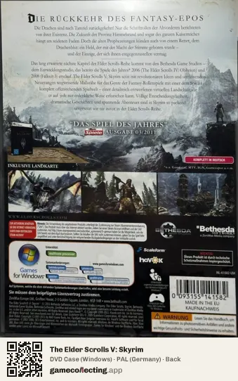 The Elder Scrolls V: Skyrim Computer, Germany box back