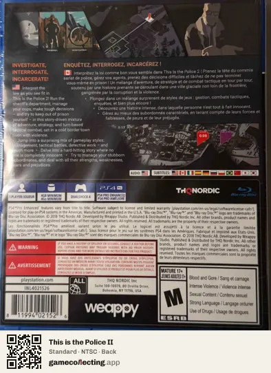 This is the Police II PlayStation 4, NTSC box back