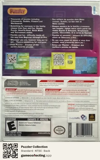 Puzzler Collection Nintendo Wii, NTSC box back