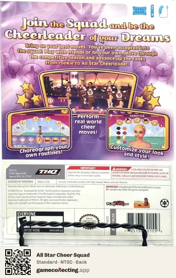 All Star Cheer Squad Nintendo Wii, NTSC box back