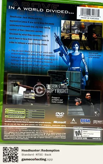 Headhunter: Redemption Xbox, NTSC box back