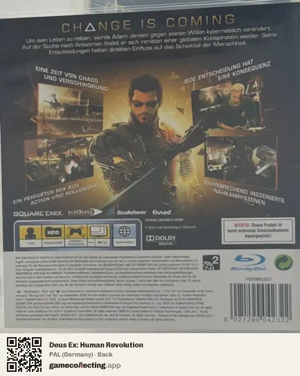Deus Ex: Human Revolution PlayStation 3, Germany box back