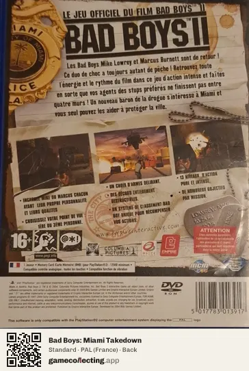 Bad Boys: Miami Takedown PlayStation 2, France box back