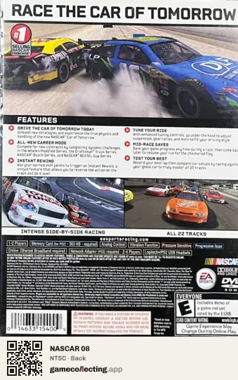 NASCAR 08 PlayStation 2, NTSC box back
