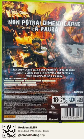 Resident Evil 5 Xbox 360, Italy box back