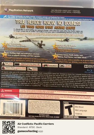 Air Conflicts: Pacific Carriers PlayStation 3, NTSC box back