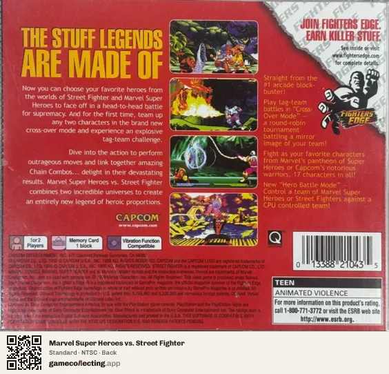 Marvel Super Heroes vs. Street Fighter PlayStation, NTSC box back