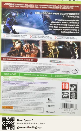 Dead Space 3 Xbox 360, PAL box back
