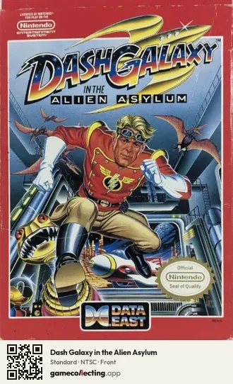 Dash Galaxy in the Alien Asylum Nintendo Entertainment System, NTSC box front
