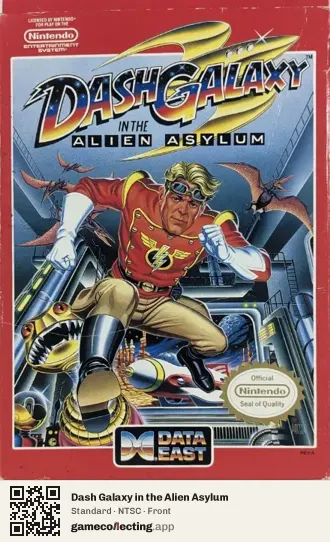 Dash Galaxy in the Alien Asylum Nintendo Entertainment System, NTSC box front