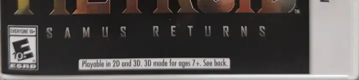 Metroid: Samus Returns, the ESRB box on its front