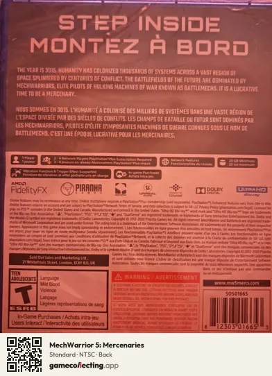 MechWarrior 5: Mercenaries PlayStation 5, NTSC box back