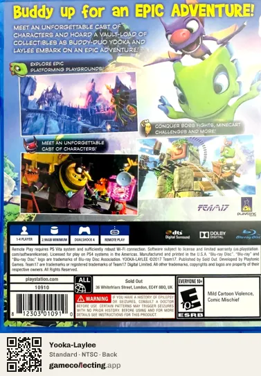 Yooka-Laylee PlayStation 4, NTSC box back