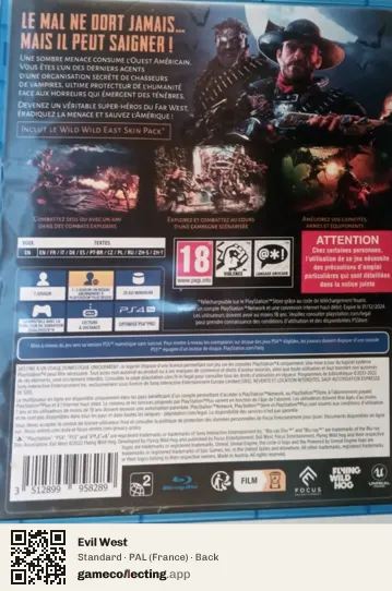 Evil West PlayStation 4, France box back