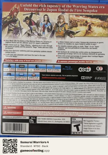 Samurai Warriors 4 PlayStation 4, NTSC box back