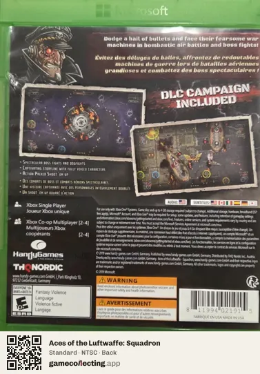 Aces of the Luftwaffe: Squadron Xbox One, NTSC box back