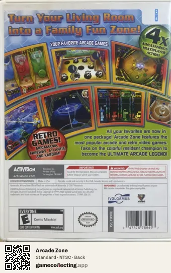 Arcade Zone Nintendo Wii, NTSC box back