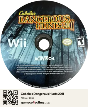 Cabela's Dangerous Hunts 2011 Nintendo Wii, NTSC disc