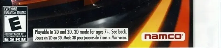 Ridge Racer 3D, the ESRB box on its front