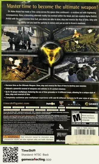 TimeShift Xbox 360, NTSC box back