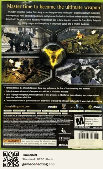 TimeShift Xbox 360, NTSC box back