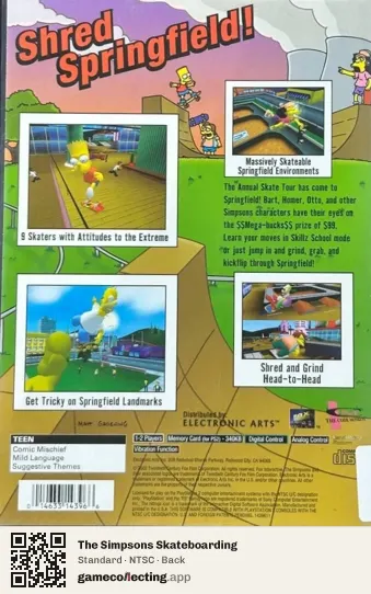 The Simpsons Skateboarding PlayStation 2, NTSC box back