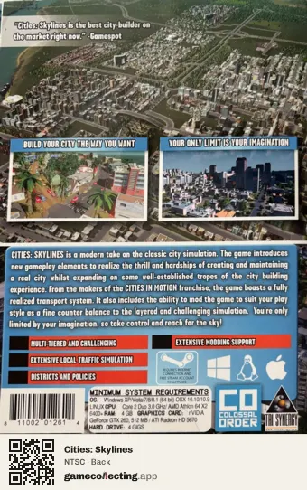 Cities: Skylines Computer, NTSC box back