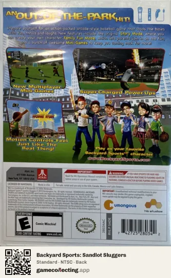 Backyard Sports: Sandlot Sluggers Nintendo Wii, NTSC box back