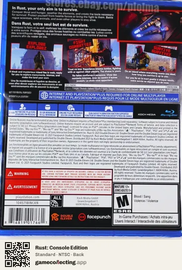 Rust: Console Edition PlayStation 4, NTSC box back