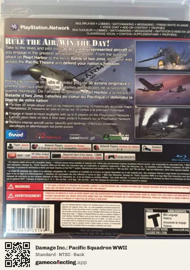Damage Inc.: Pacific Squadron WWII PlayStation 3, NTSC box back