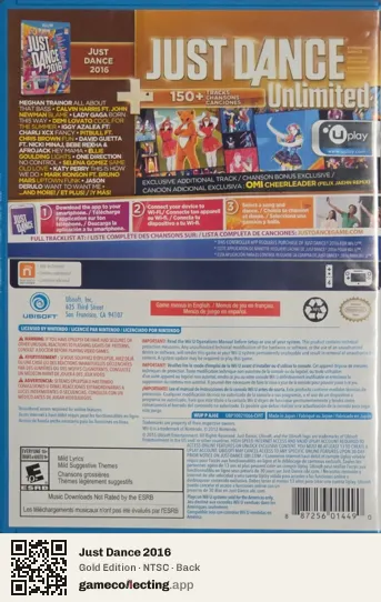 Just Dance 2016 Nintendo Wii U, NTSC box back