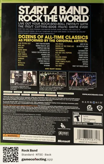 Rock Band Xbox 360, NTSC box back