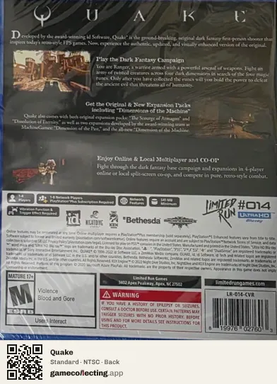 Quake PlayStation 5, NTSC box back