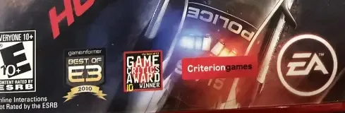 Need for Speed: Hot Pursuit, the ESRB box on its front