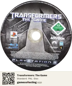 Transformers: The Game PlayStation 3, PAL disc