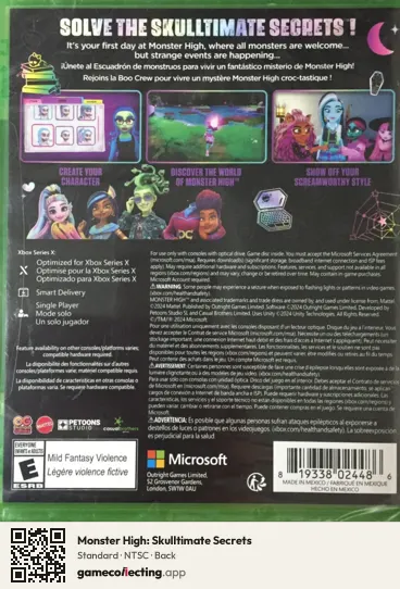 Monster High: Skulltimate Secrets Xbox Series X, NTSC box back