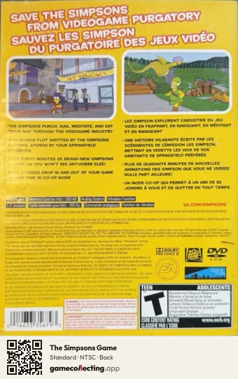The Simpsons Game PlayStation 2, NTSC box back