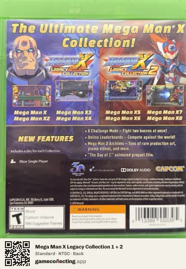 Mega Man X Legacy Collection 1 + 2 Xbox One, NTSC box back