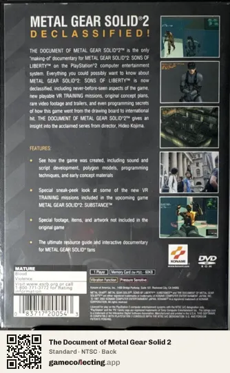 The Document of Metal Gear Solid 2 PlayStation 2, NTSC box back