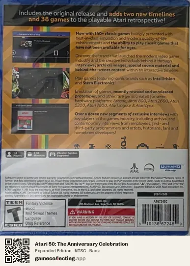 Atari 50: The Anniversary Celebration PlayStation 5, NTSC box back