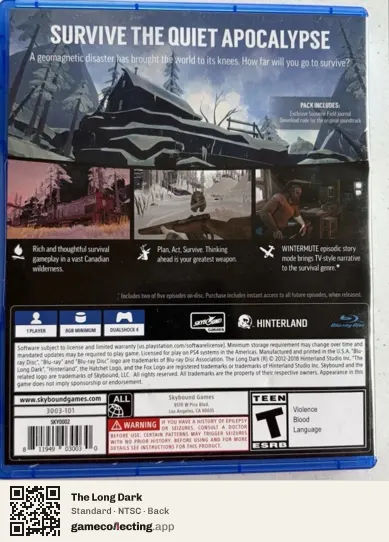 The Long Dark PlayStation 4, NTSC box back