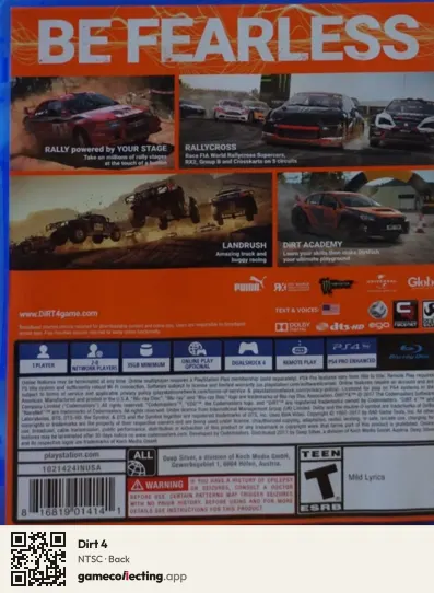 Dirt 4 PlayStation 4, NTSC box back