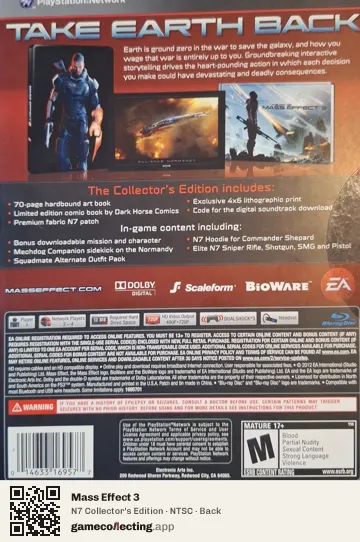 Mass Effect 3 PlayStation 3, NTSC box back
