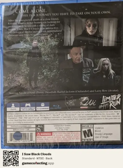 I Saw Black Clouds PlayStation 4, NTSC box back